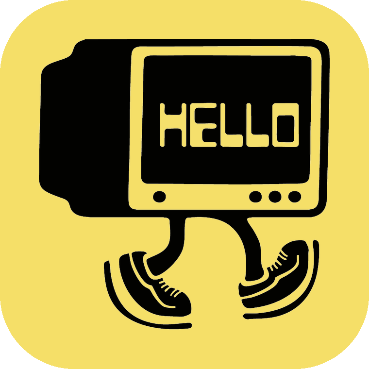 Hello Computer mascot — a walking retro CRT monitor